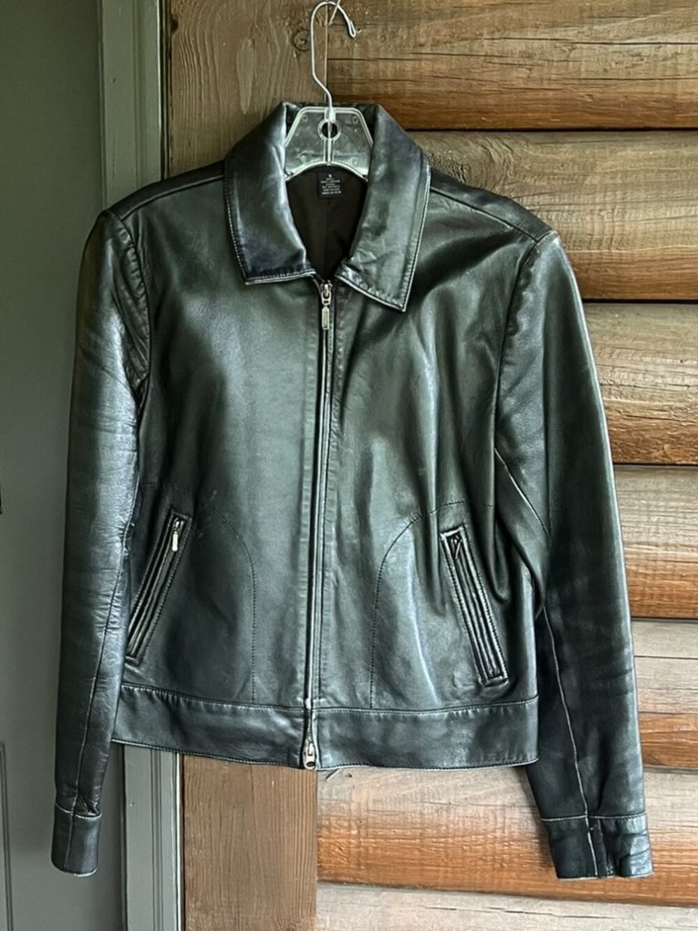 Vtg Ann Taylor Black Leather Motorcycle Jacket Front Zippered Pockets Lined/SzS